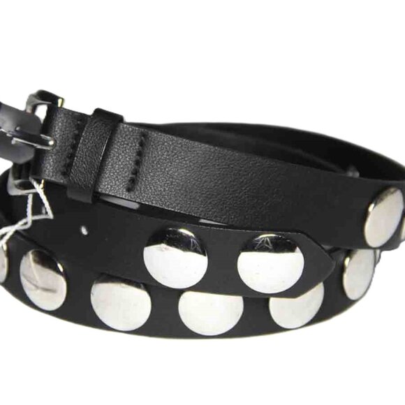Bershka Vegan Leather Polyurethane Belt Black Studded Biker Men's Size 36-38 - Picture 2 of 3